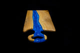 Eikenhouten borrelplank blauw met houten handvat (Epoxy coating)